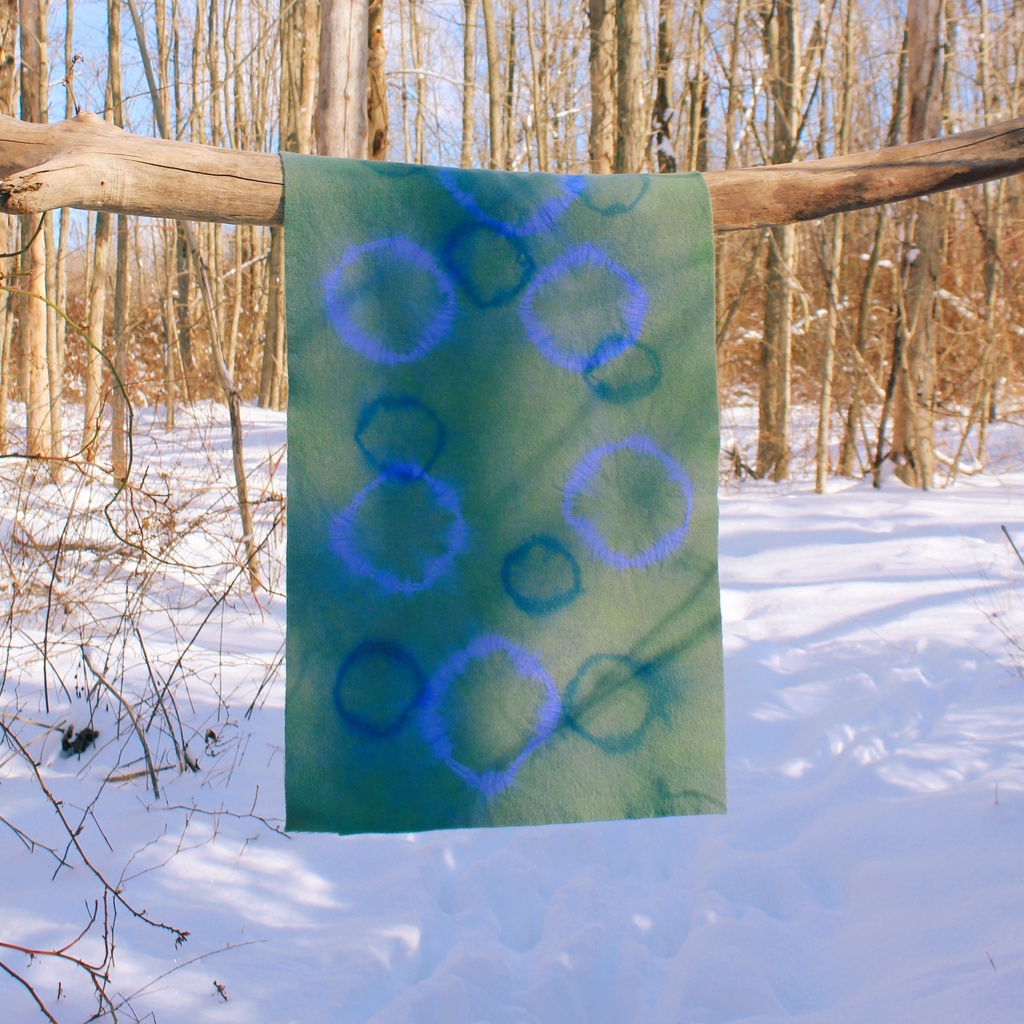 Hand Dyed Shibori Wool - Lapis Moss