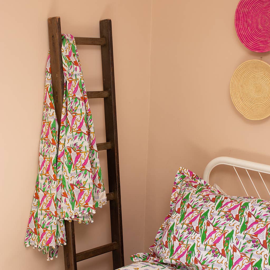 'Kingfisher', Indian Block Printed Cotton Scarf