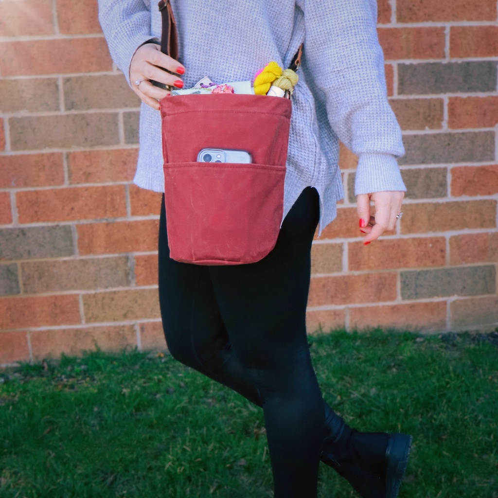 Handcrafted Waxed Canvas Cedar Bucket Bag with Outside Pockets