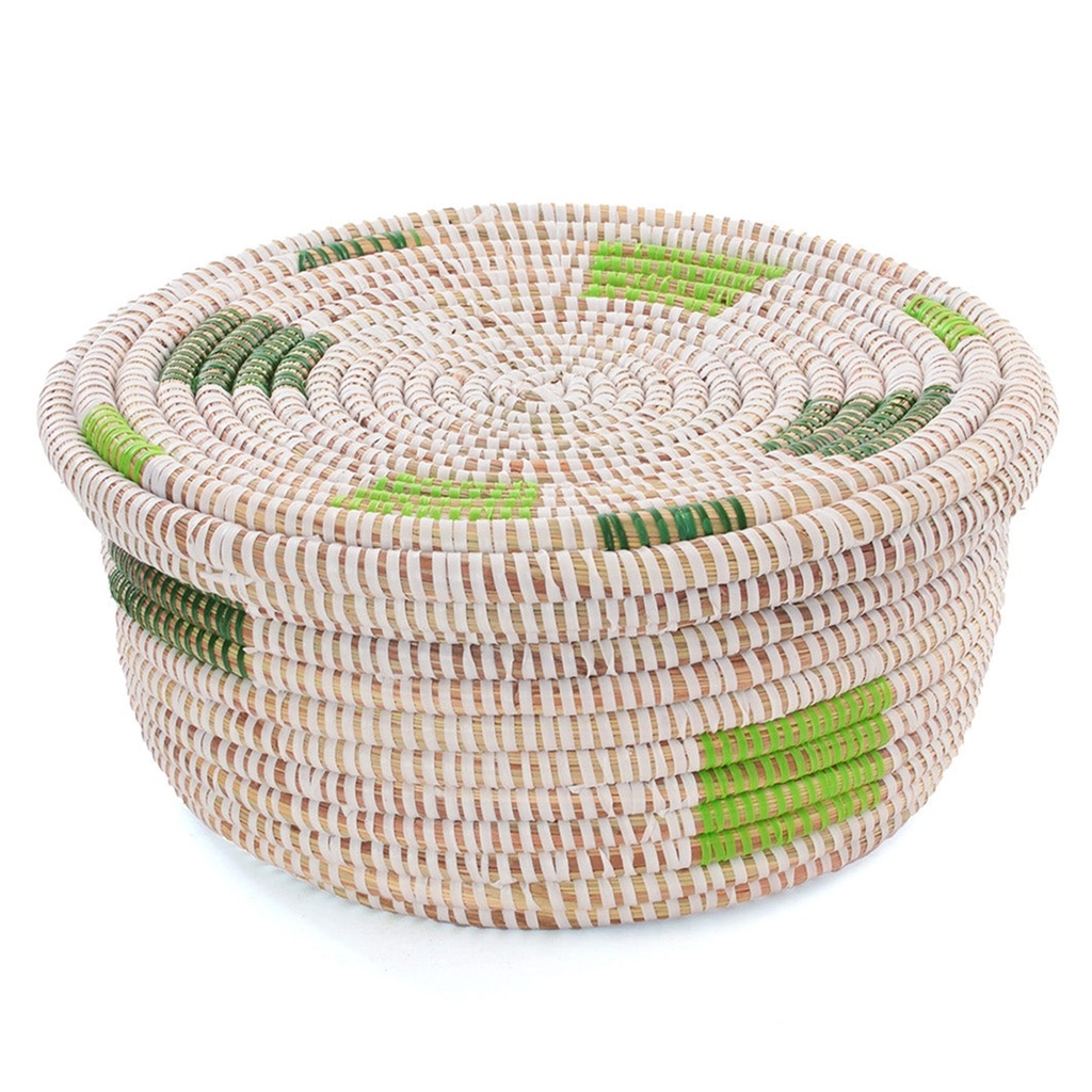 Lidded Sewing Basket, Green Squares