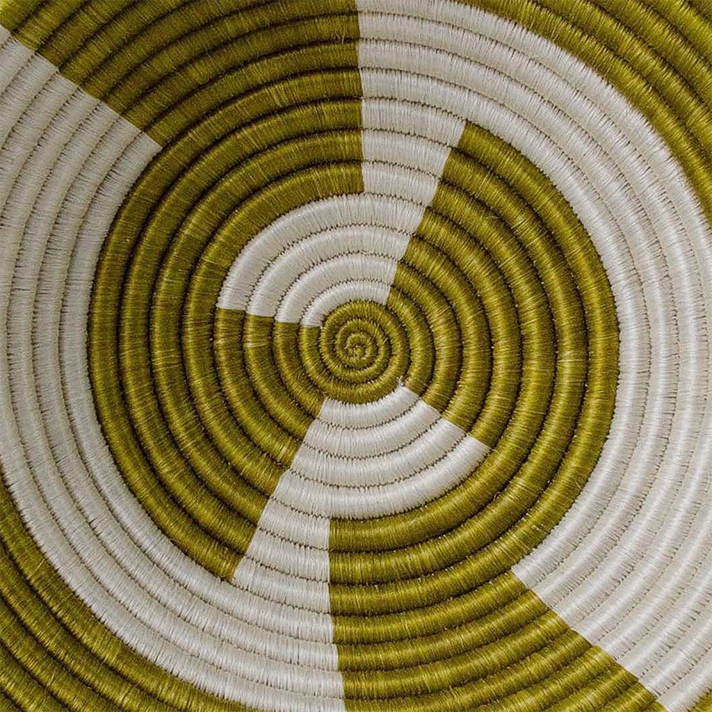 12" Large Rwandan Basket - Olive Geo
