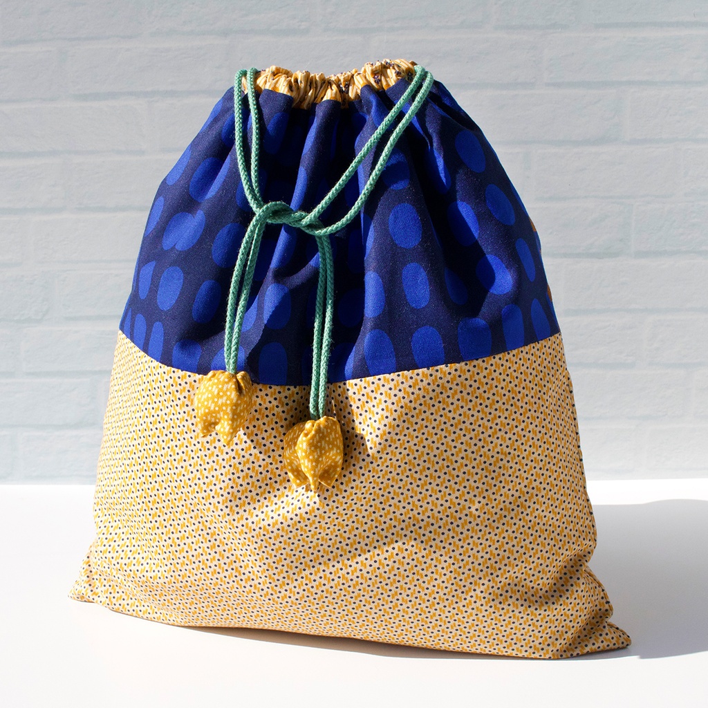 2 Tulips Project Pouch + Pattern, Indigo Cheddar