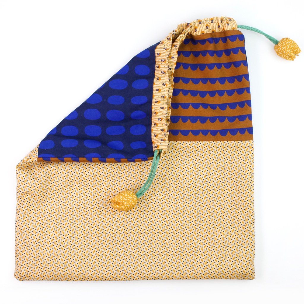 2 Tulips Project Pouch + Pattern, Indigo Cheddar