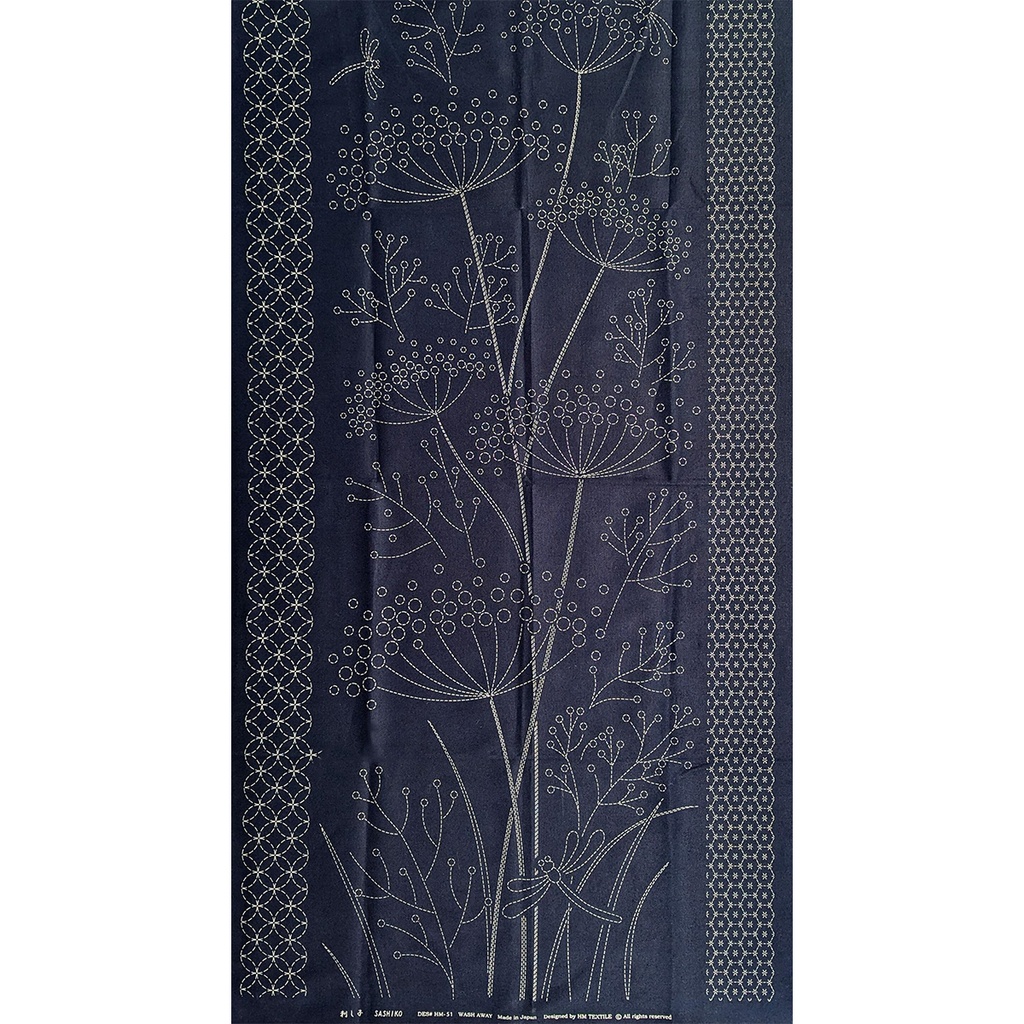 Dragonflies & Fennel, Sashiko Cloth, Navy