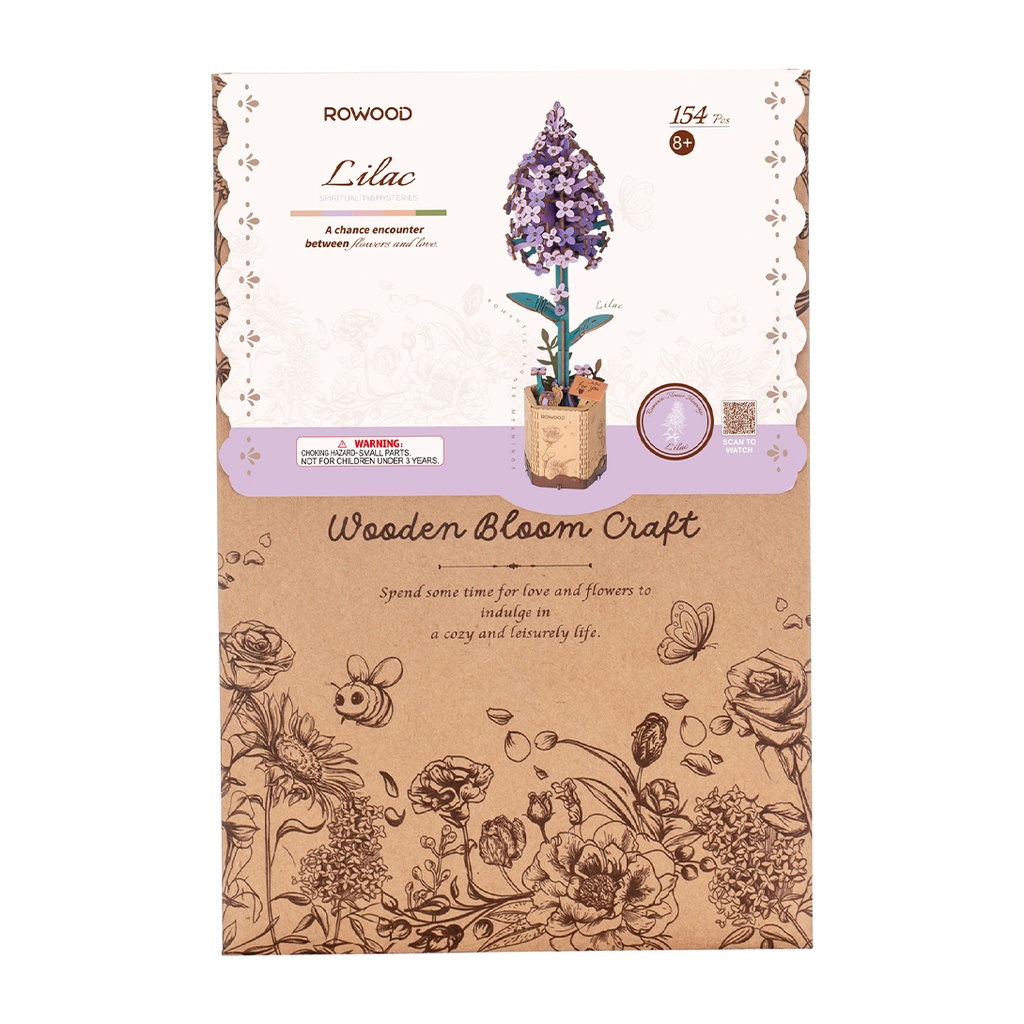 Lilac Robotime Rowood Diy Wooden Flower 3D Puzzle