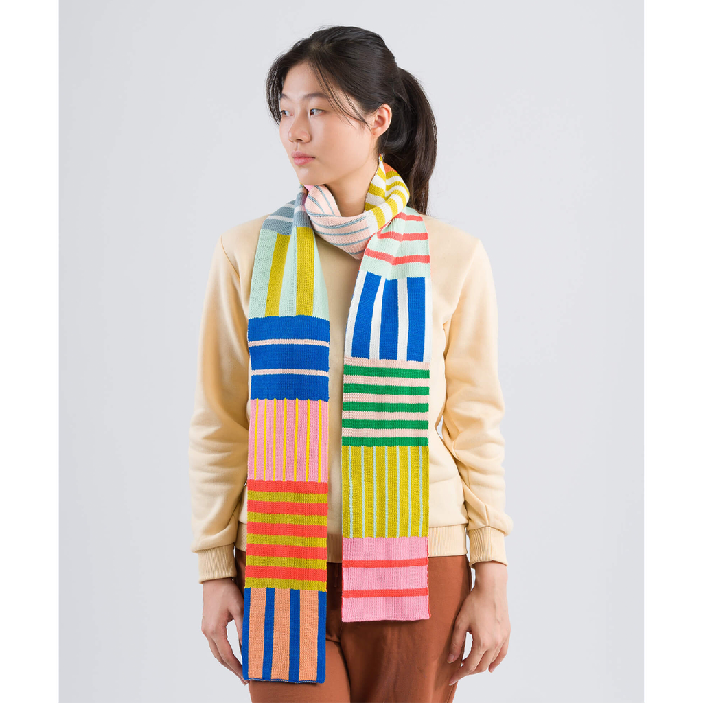 Patchwork Stripe Skinny Scarf - Rainbow