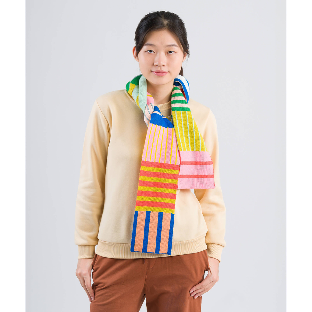 Patchwork Stripe Skinny Scarf - Rainbow