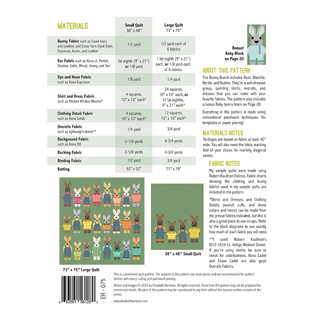 The Bunny Bunch Quilt Pattern, Elizabeth Hartman