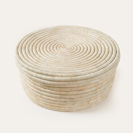 Natural Raffia, Round Lidded Basket