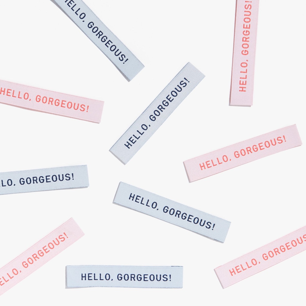 "Hello Gorgeous" Woven Labels, 8pk