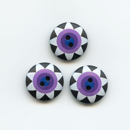 Kaffe Fassett, 15mm Star Flower - Black, White, Purple Button Pack
