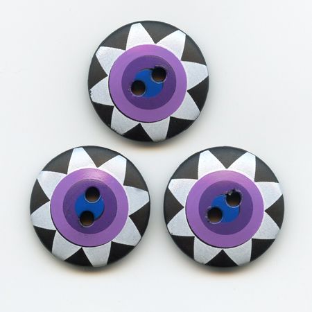 Kaffe Fassett, 20mm Star Flower - Black, White, Purple Button Pack