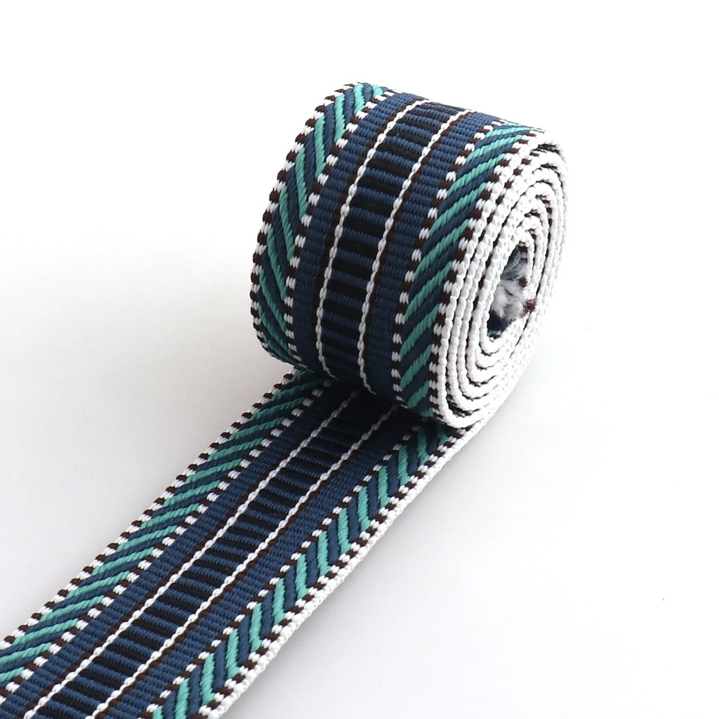 INDIGO/BLACK/TEAL PATTERN - 1.5" COTTON WEBBING
