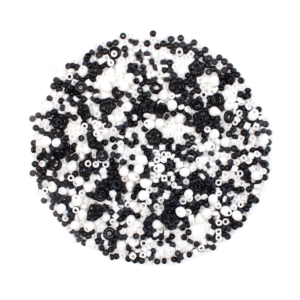Vial of Black and White Beads