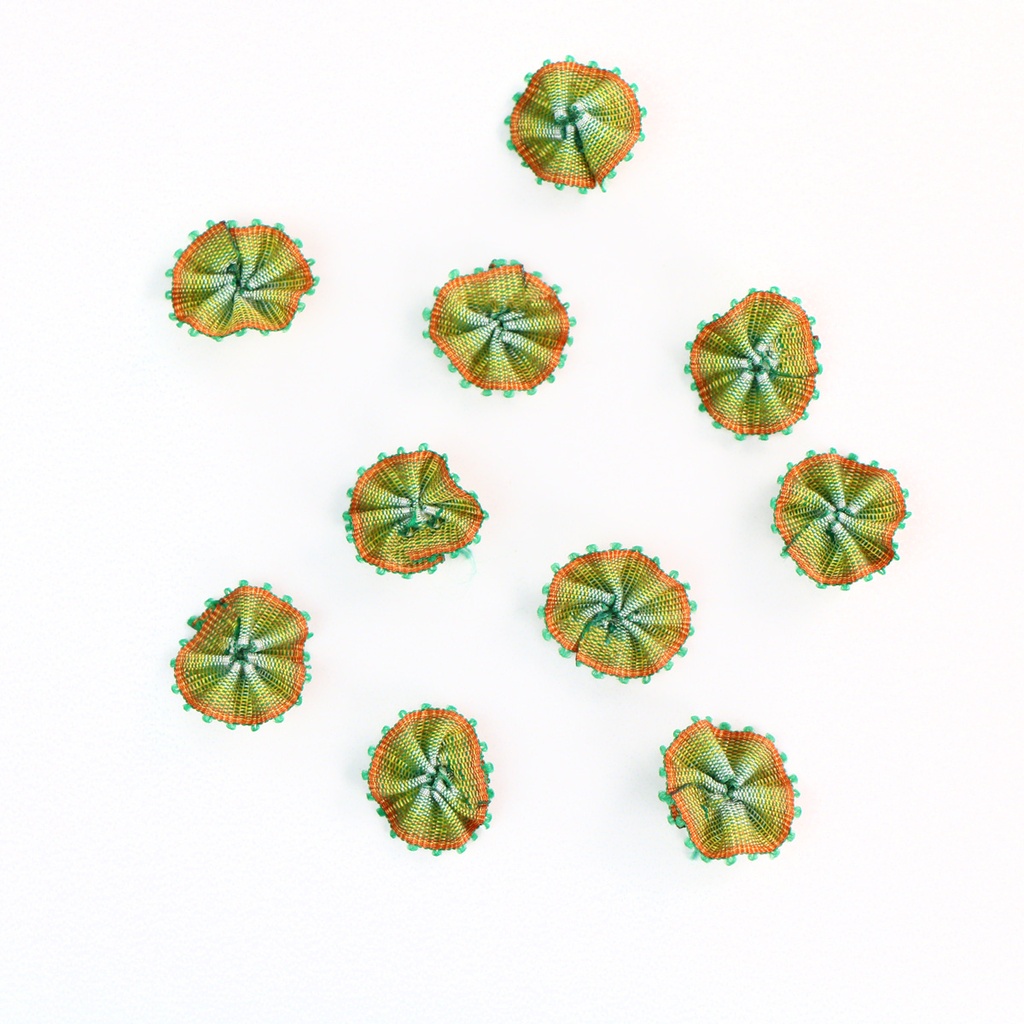 Pineapple Weed, 10 Pack, 9/16" Ombre Ribbon Flowers