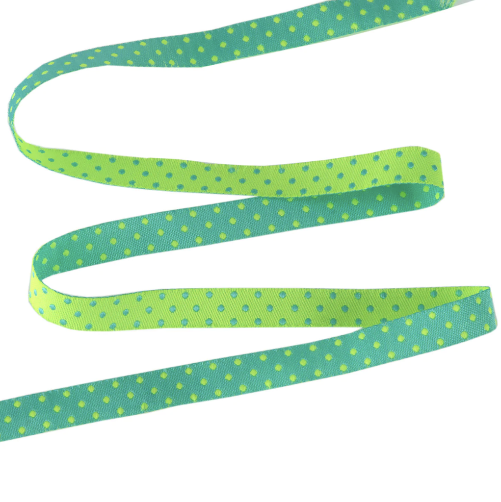 [TK-105D-10-1] Ribbon Yardage - Reversible Dots Peacock (3/8")