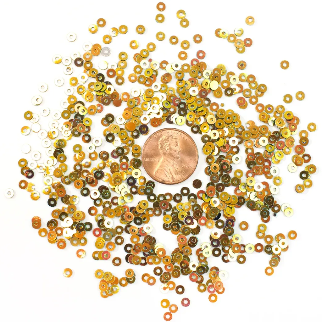 3mm Flat Sequins, Copper with Green & Gold Lights