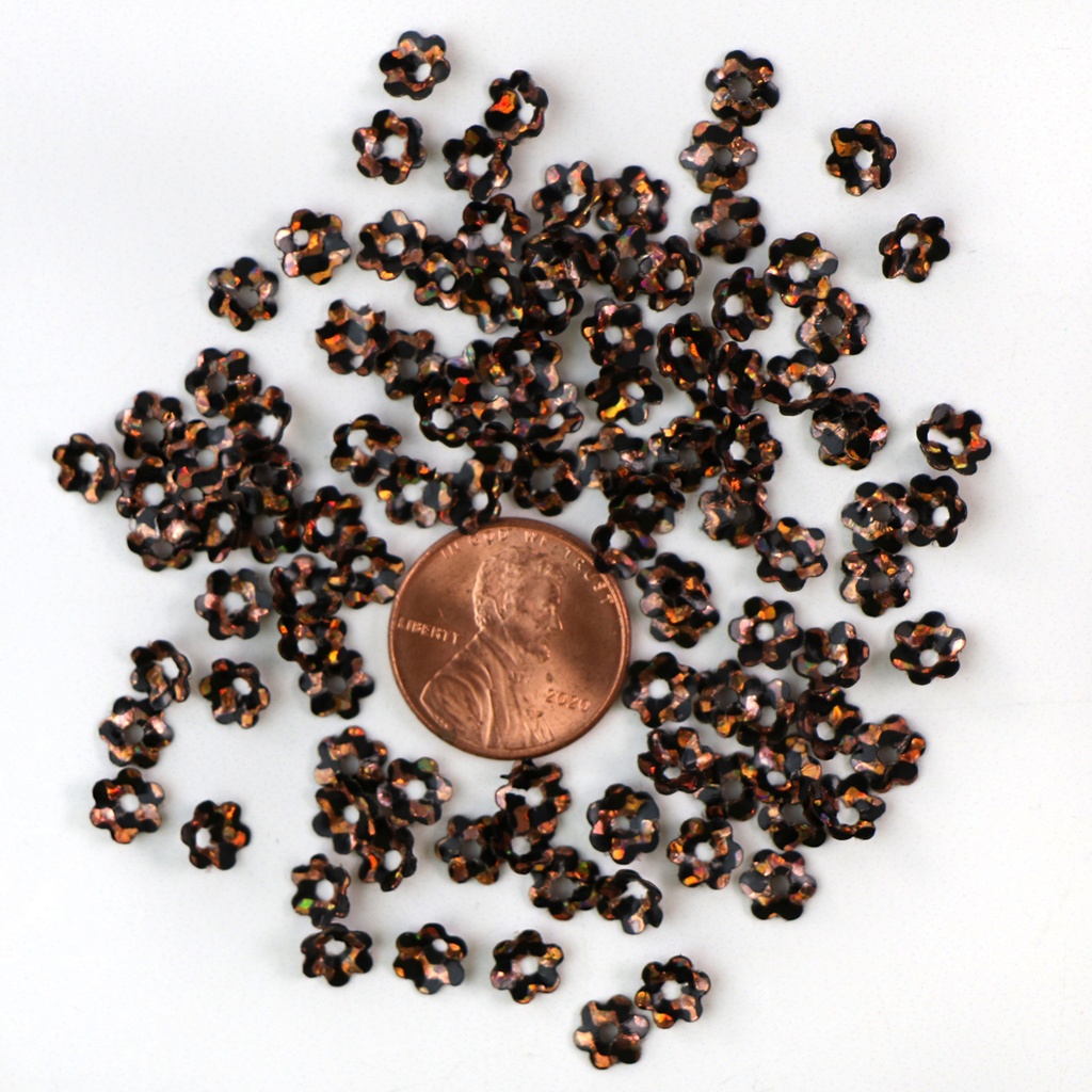 8mm Flower Sequins,  Black & Tan Check with Burnt Orange Lights