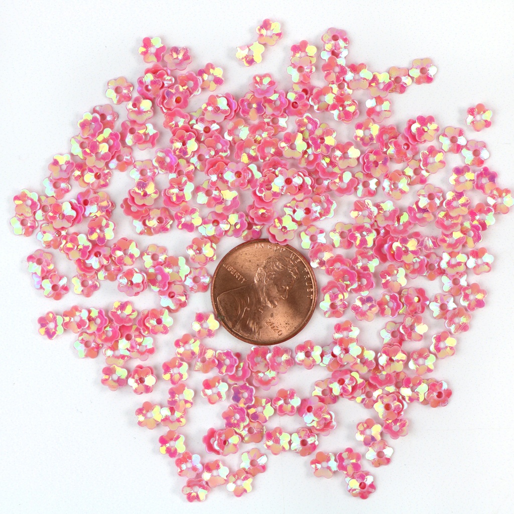 6mm Flower Sequins, Pink with Gold Lights