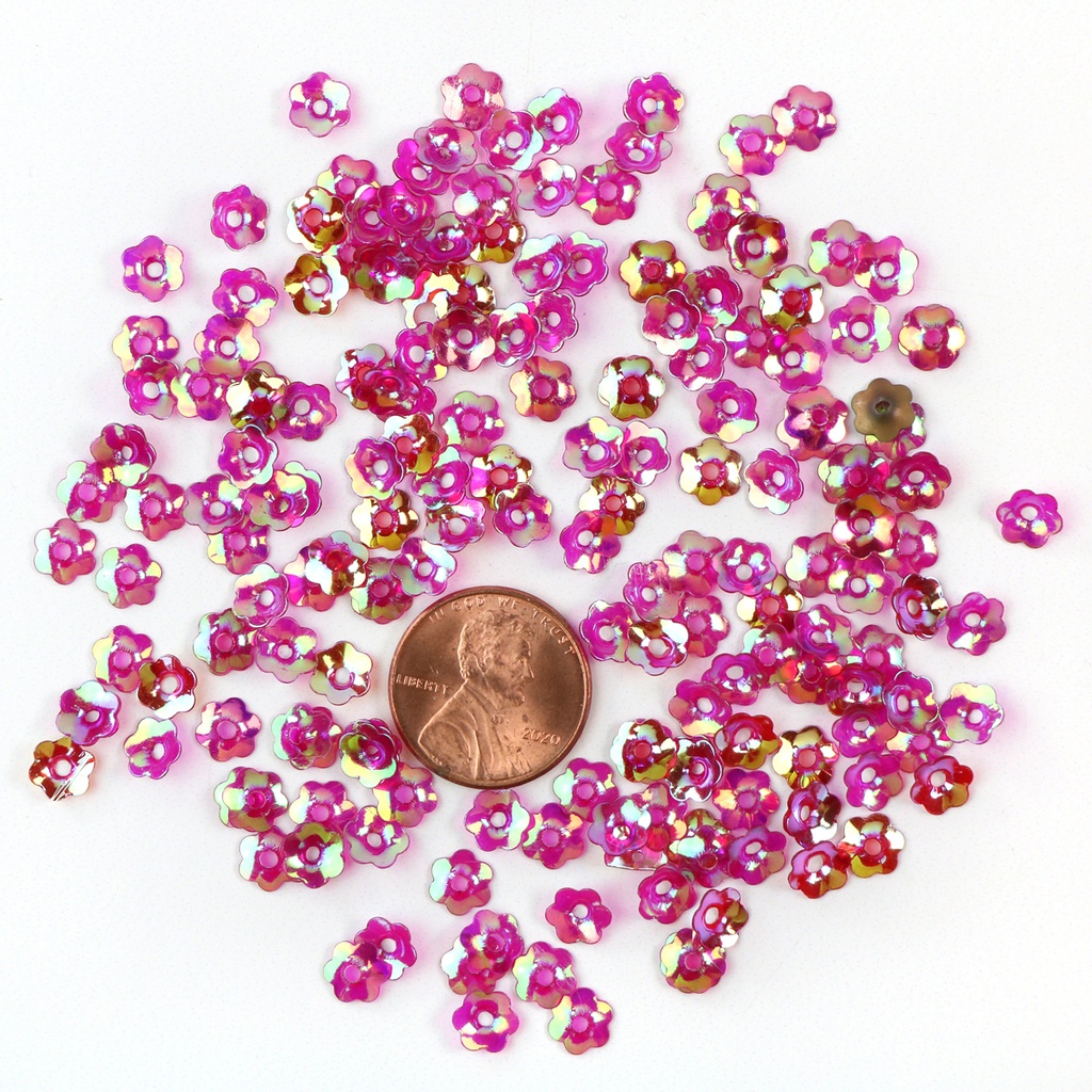 4mm Flower Sequins, Pink with Gold Lights