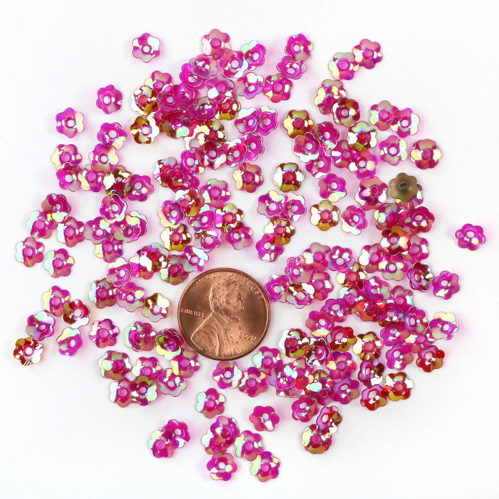 7mm Flower Sequins, Pink with Gold Lights