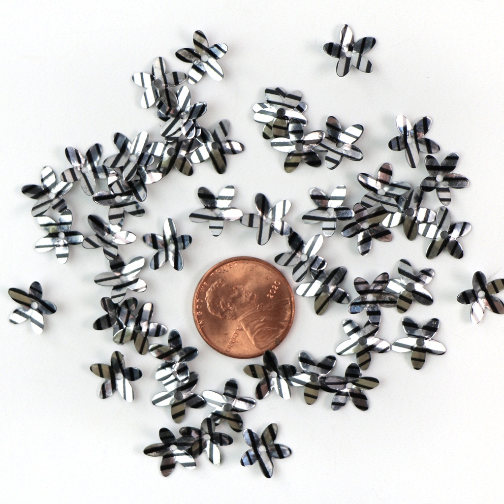 [S45] 10mm Daisy Sequins, Silver with Black Stripes
