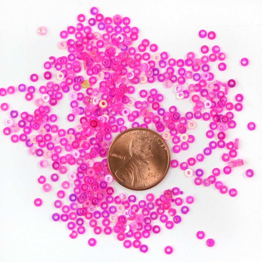 2mm Flat Sequins, Opaque Cerise with Multi Lights