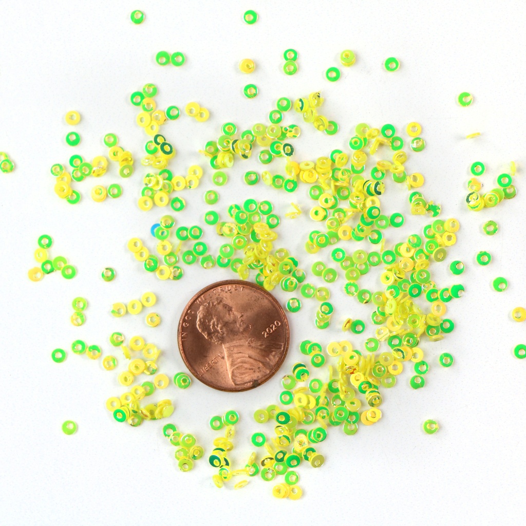 2mm Flat Sequins, Yellow with Lime & Gold Lights