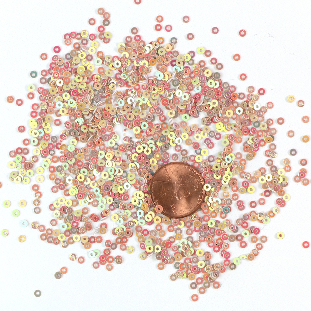 2mm Flat Sequins, Dusky Pink with Green & Gold Lights