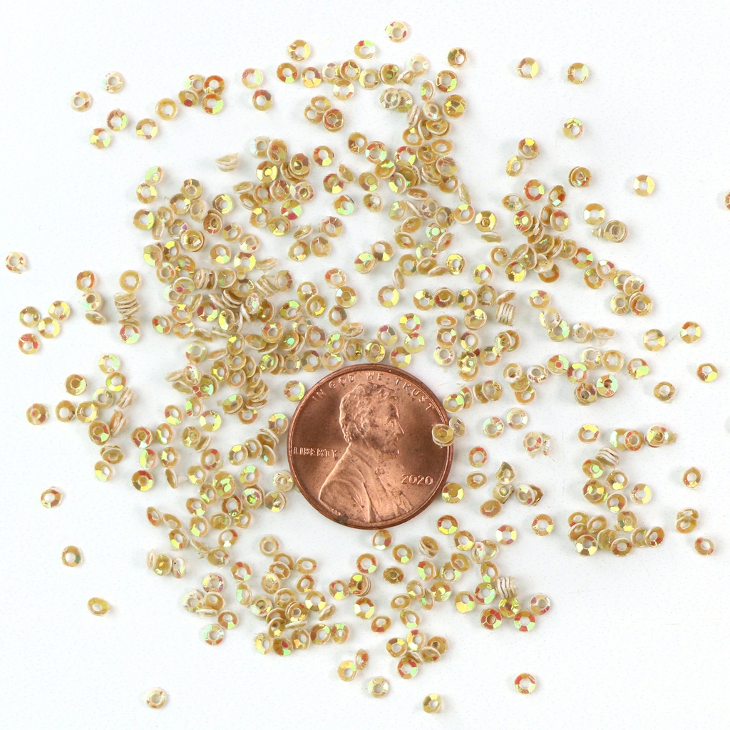 2mm Cup Sequins, Cream with Green Lights