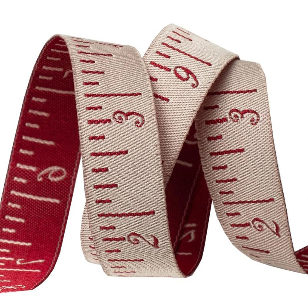 Ribbon Yardage - Tape Measure French Pearl & Red