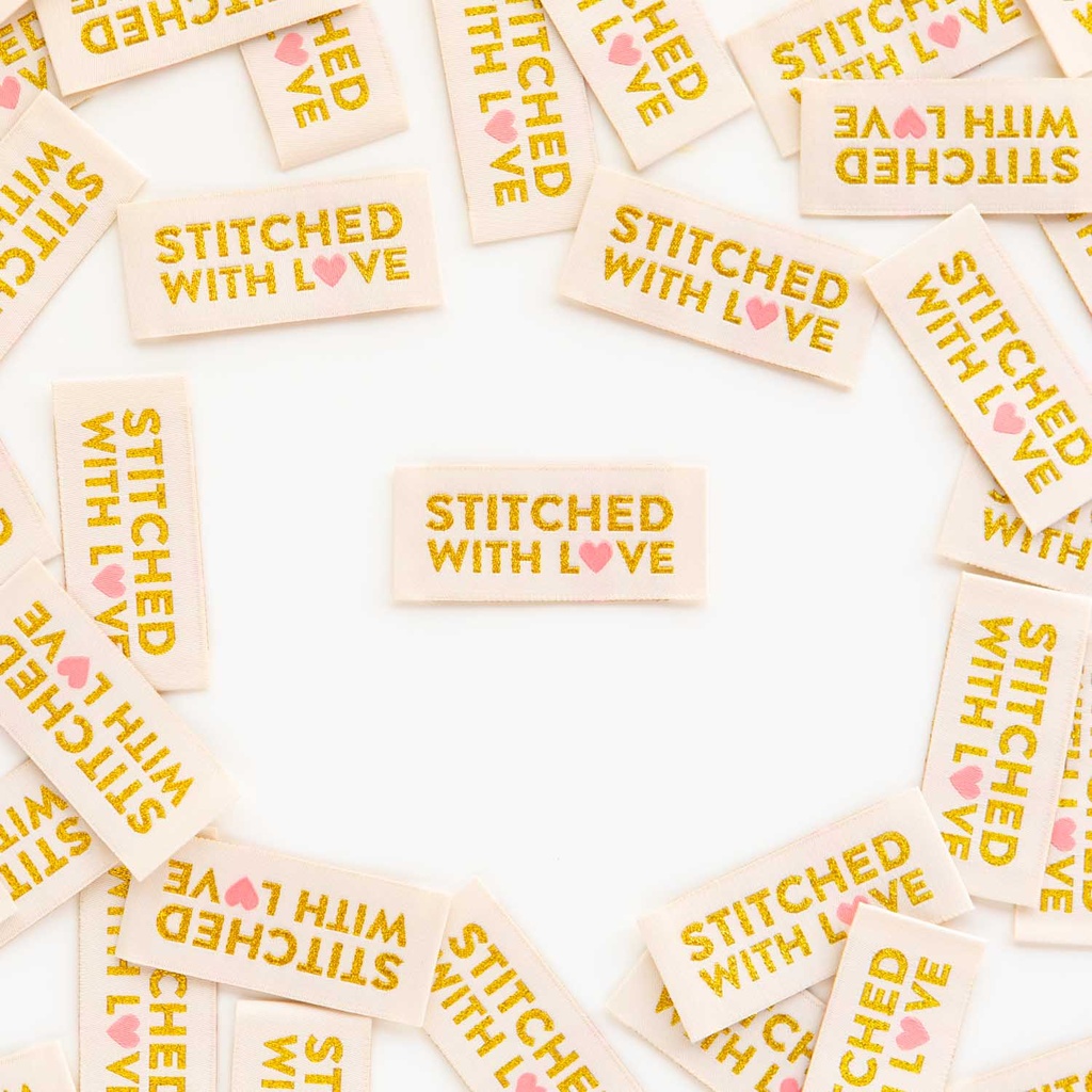 "Stitched With Love" Sewing Woven Labels, 8pk