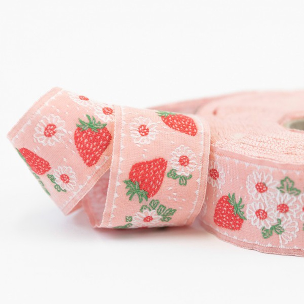 Ribbon Yardage - Strawberries on Blush