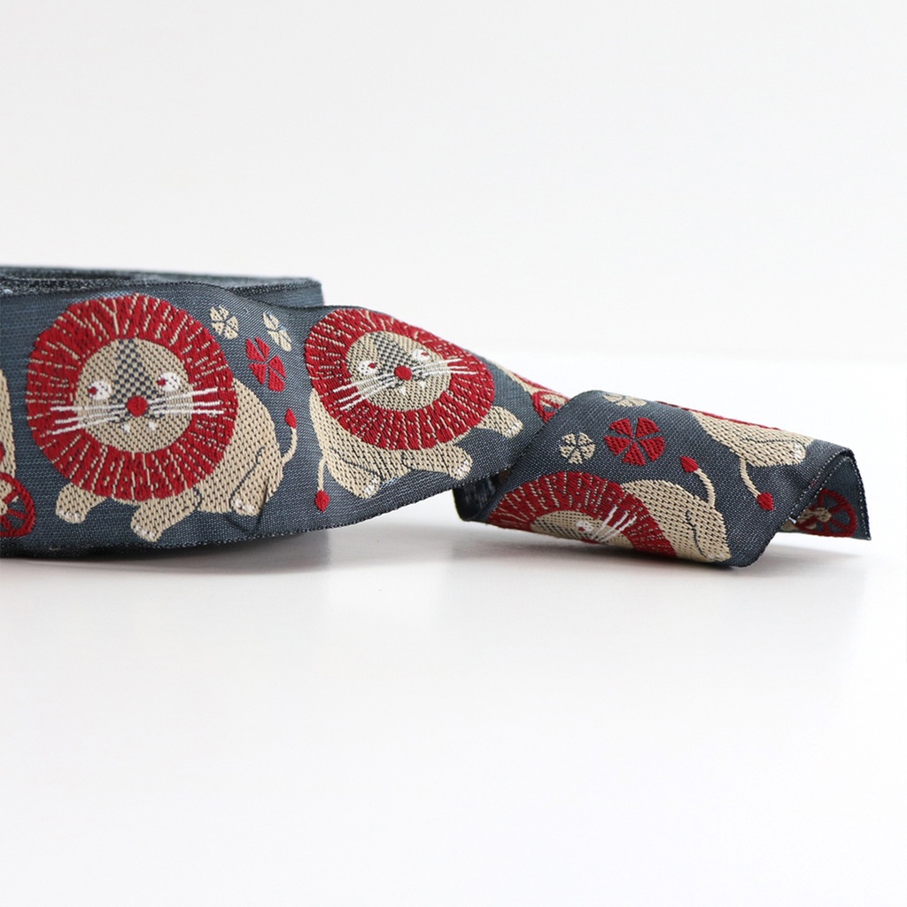 [RBYD_100475-09-H] Ribbon Yardage - Lion on Blue Grey