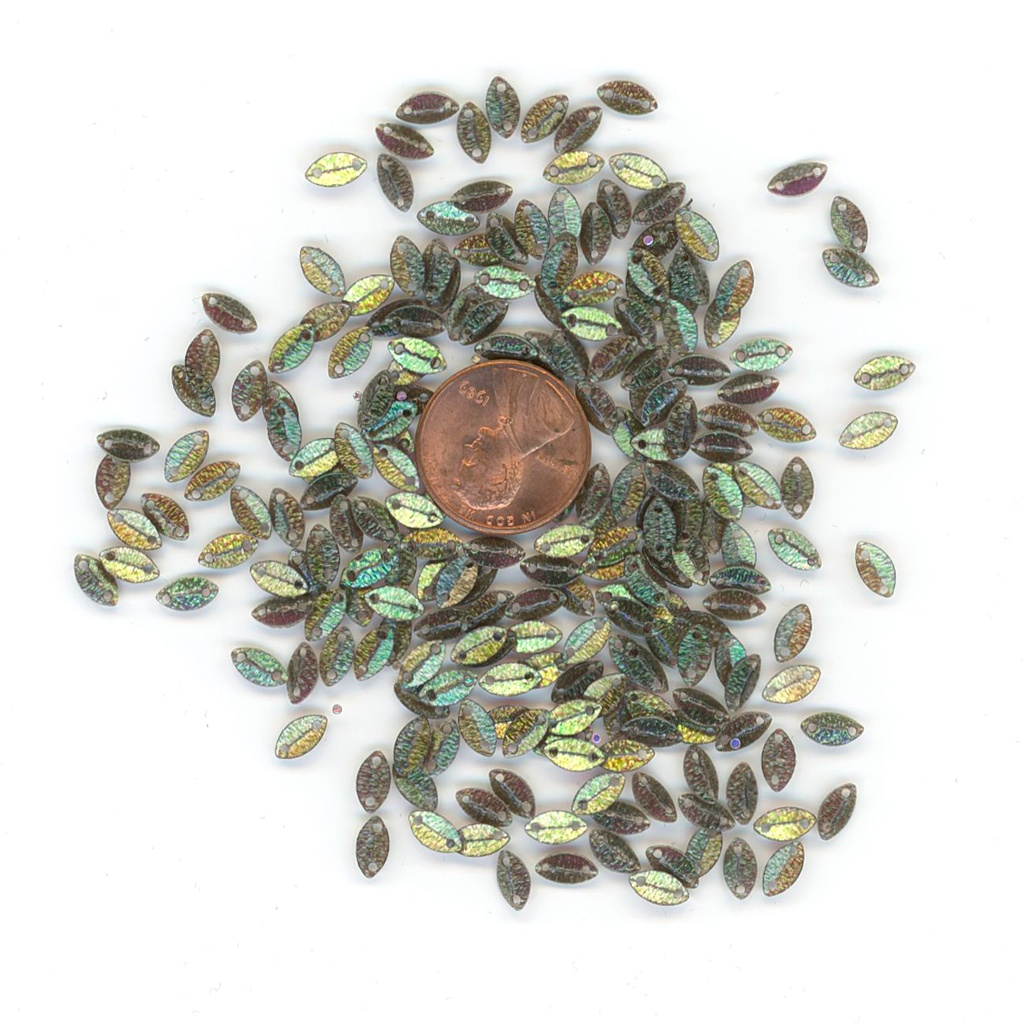 9mm x 7mm Folded Leaf Sequins, Matte Textured Dark Green & Grey