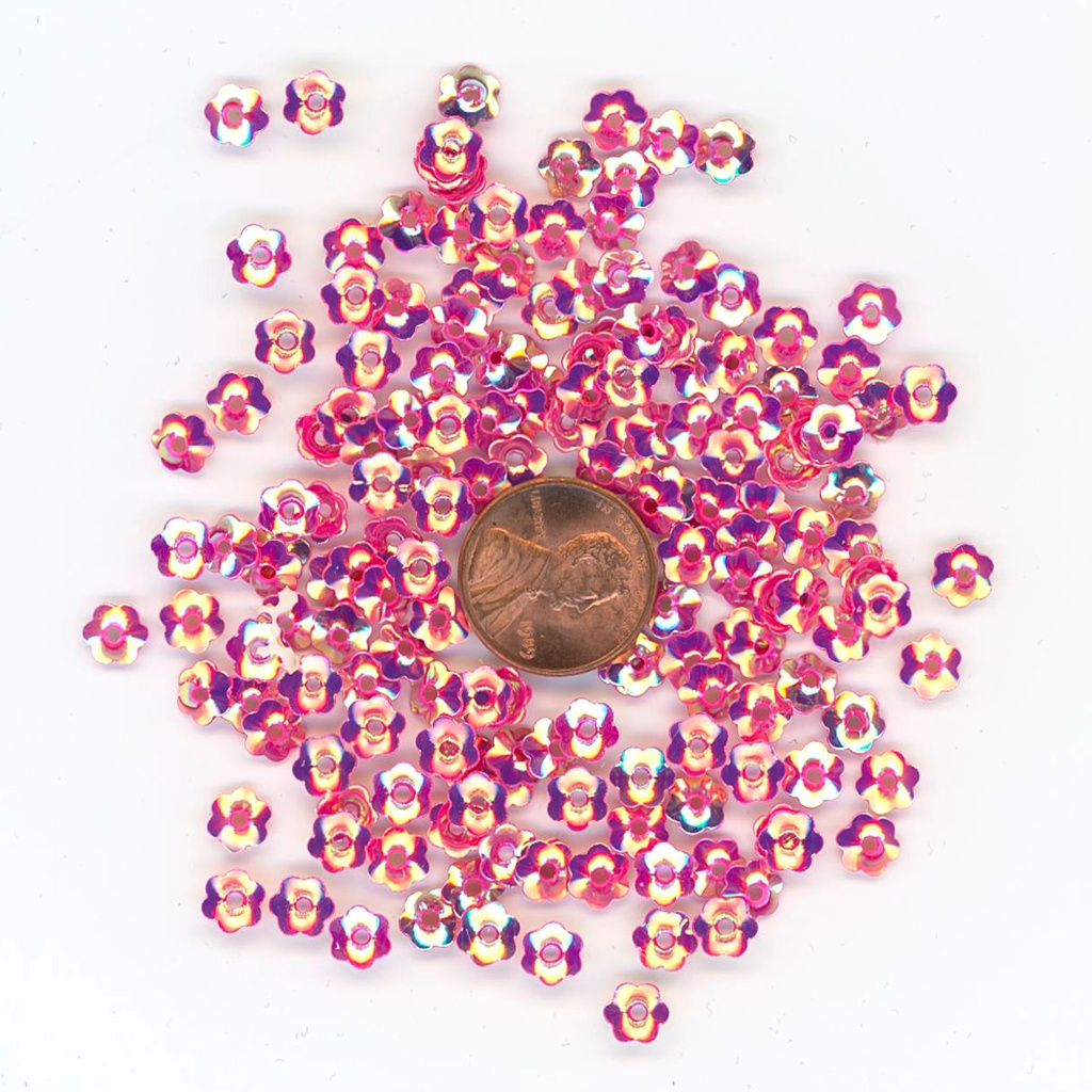 7mm Flower Sequins, Pink with Gold Lights