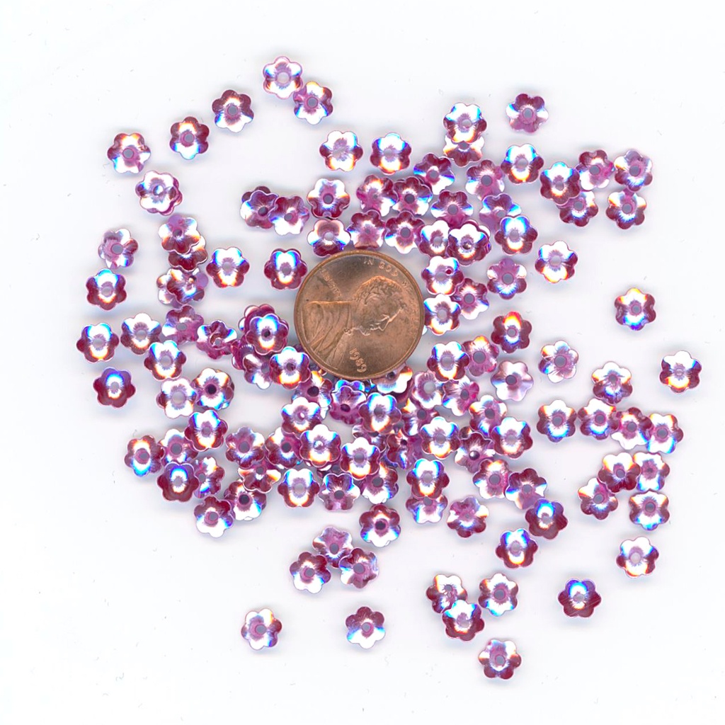 7mm Flower Sequins, Mauve with Silver Lights