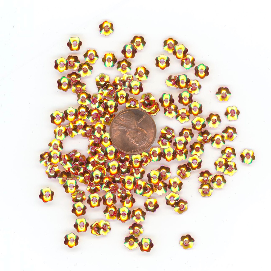 6mm Flower Sequins, Red with Gold Lights