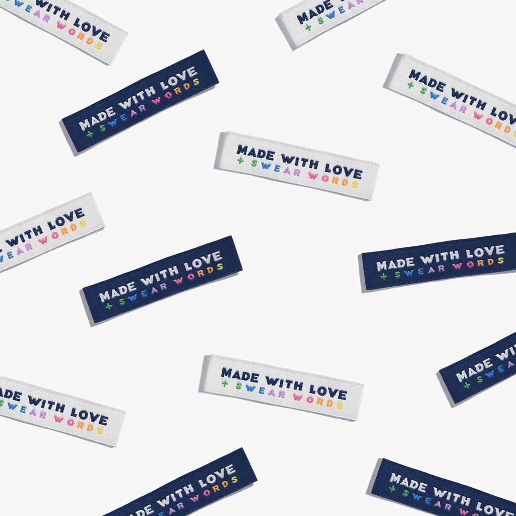 [KMWL-SWEAR-23] "Made with Love & Swear Words" Woven Labels, 6pk