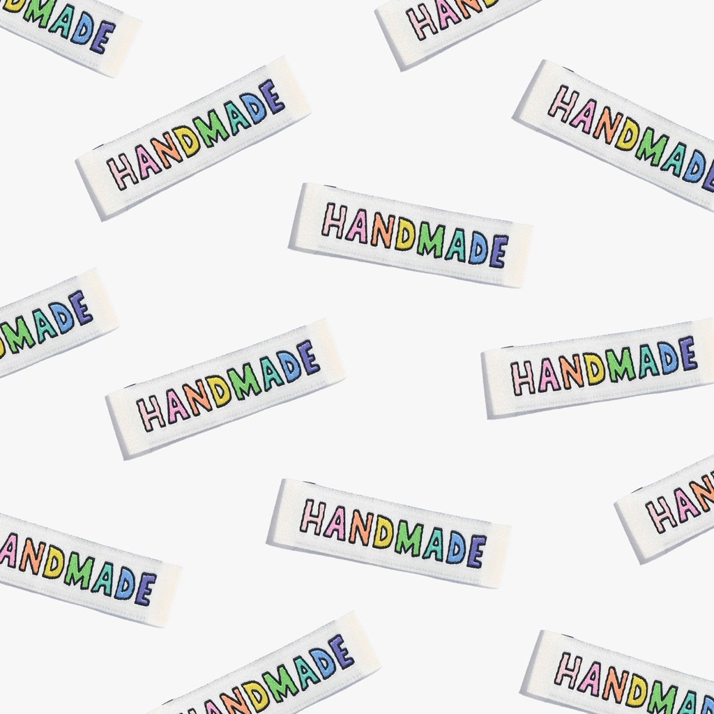 "Handmade" Rainbow Woven Labels, 6pk