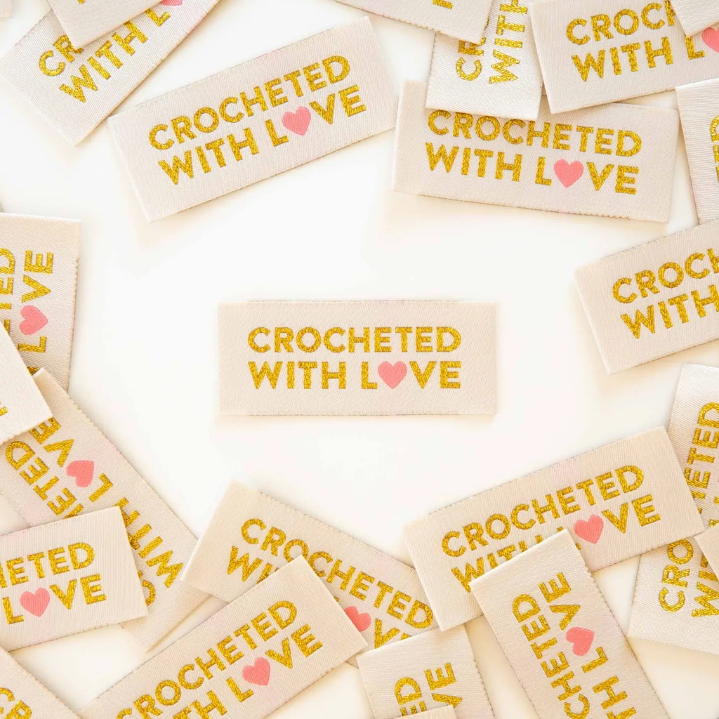 "Crocheted With Love" Sewing Woven Labels, 8pk