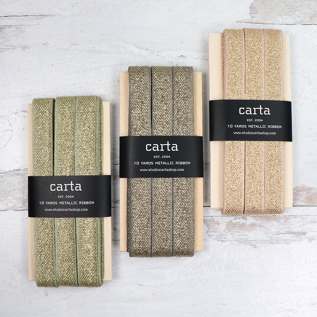 ​Metallic Loose Weave Ribbon - Wood Paddle 10 Yards