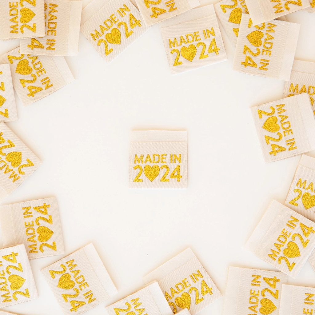 "Made in 2024", Metallic Woven Labels, 8pk