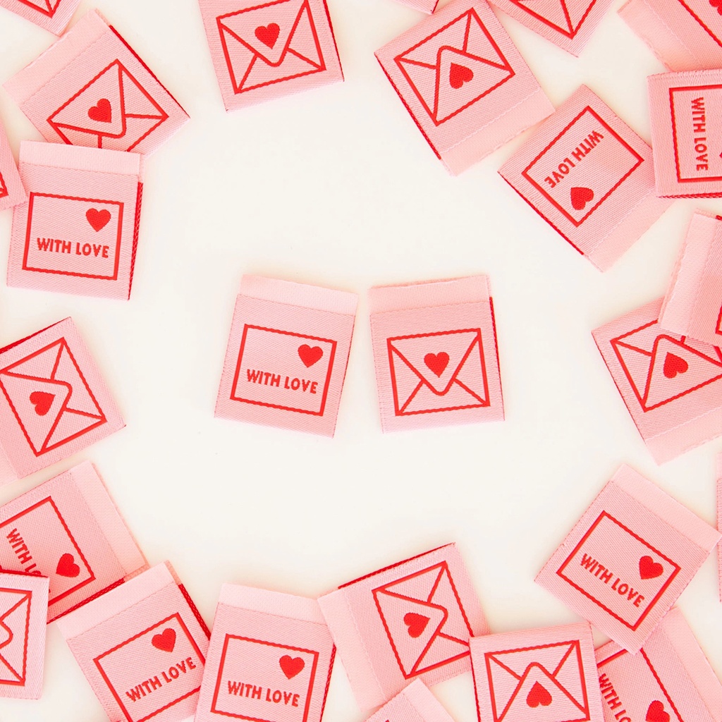 "With Love" Envelope Woven Labels, 8pk