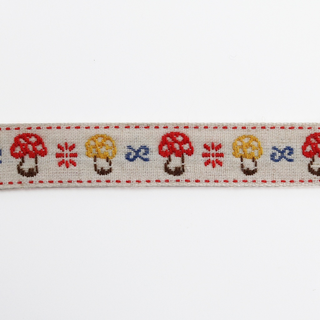 Ribbon Yardage: Red & Yellow Mushrooms on Natural