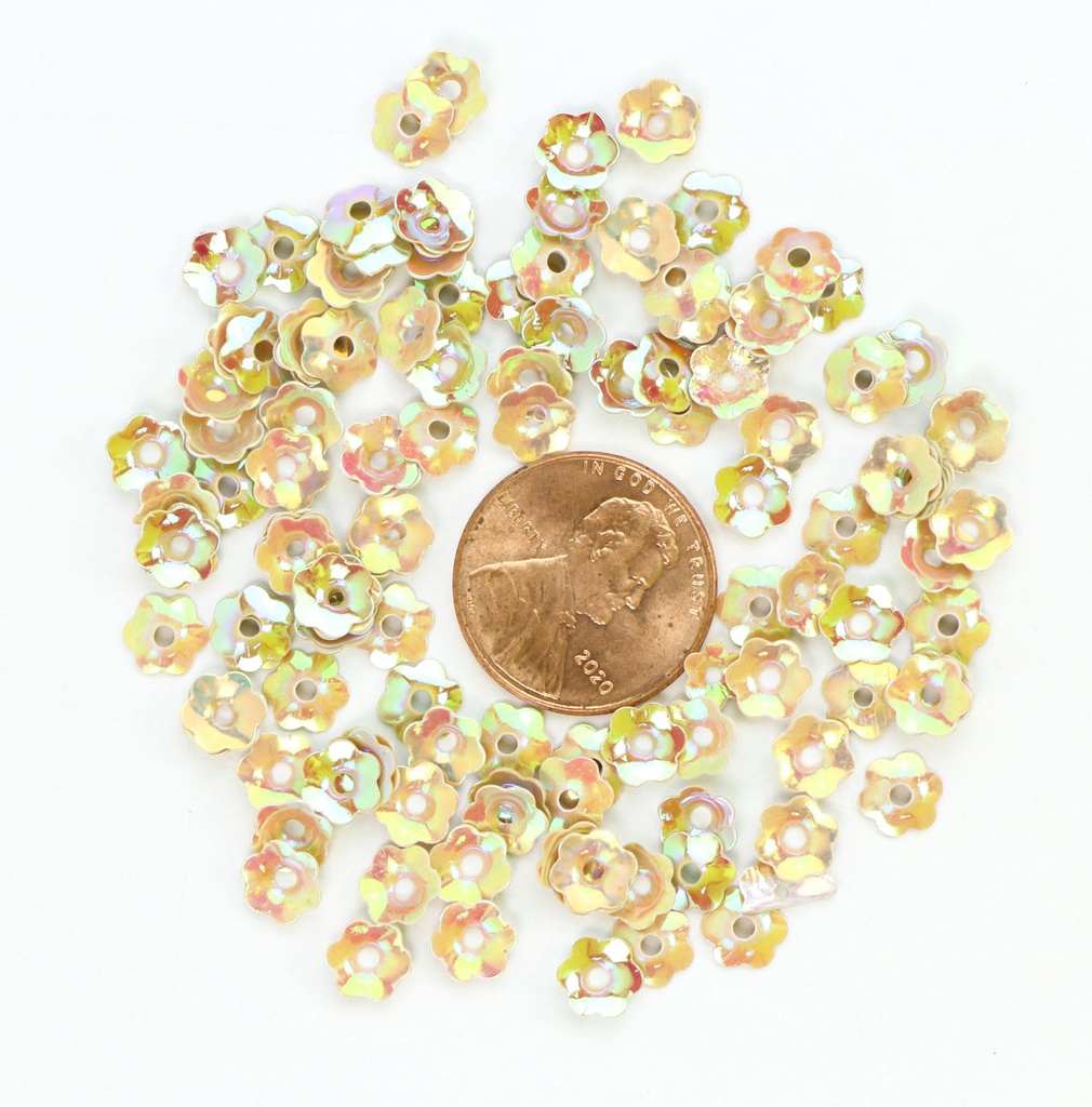 8mm Flower Sequins,  Deep Cream with Pearl Lights