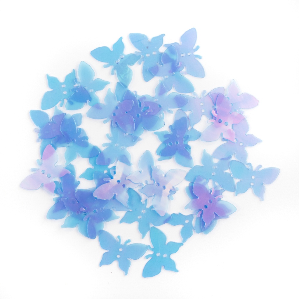 14mm x 19mm Butterfly Sequins, Blue with Multi Lights