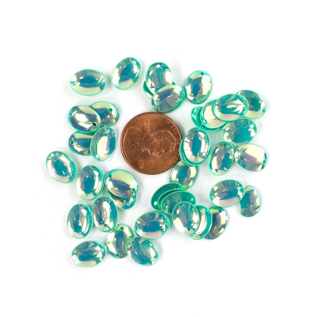 11mm x 8mm Oval Cup Sequins, Aqua with Gold & Copper Lights
