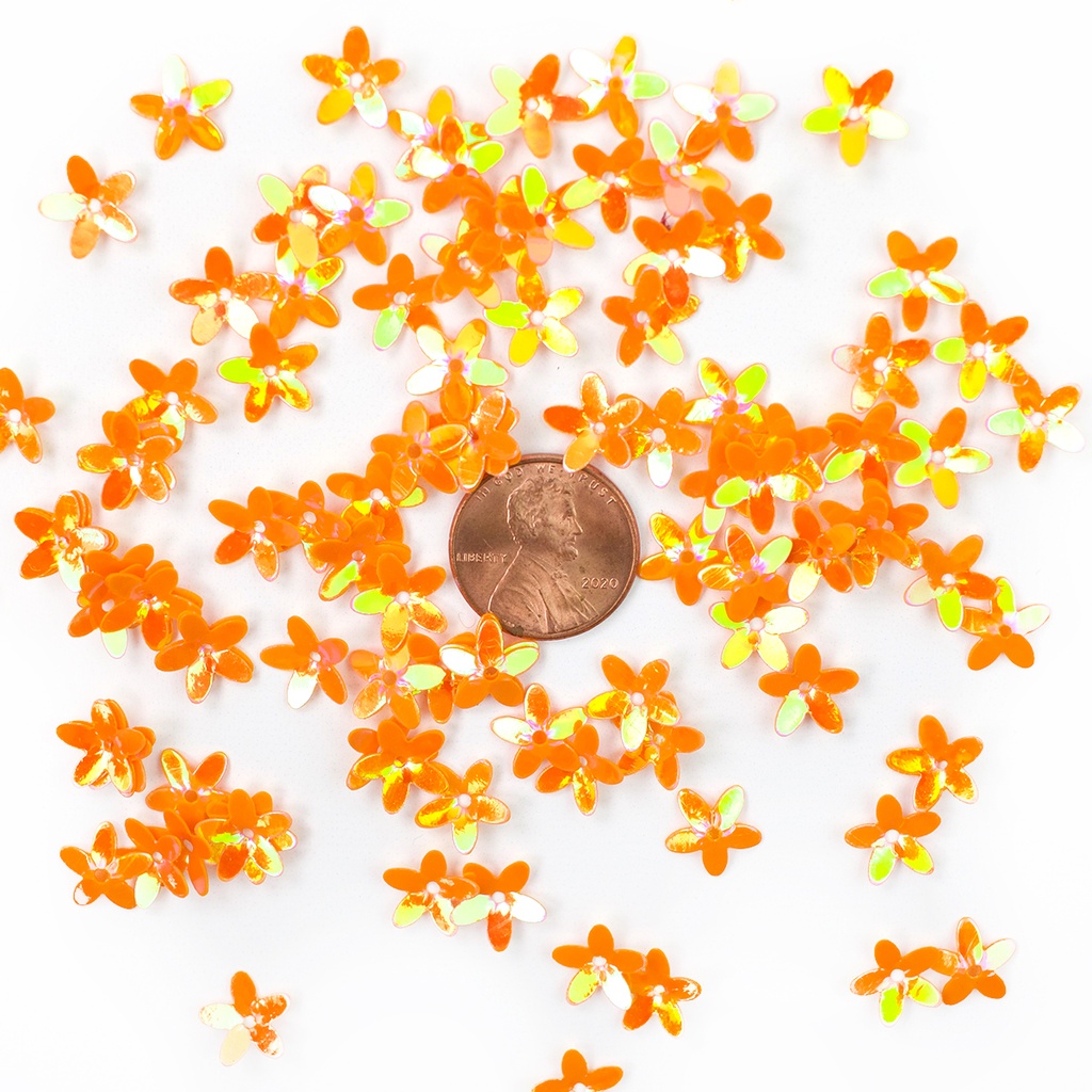 [S204] 10mm Daisy Sequins, Orange with Lime Lights