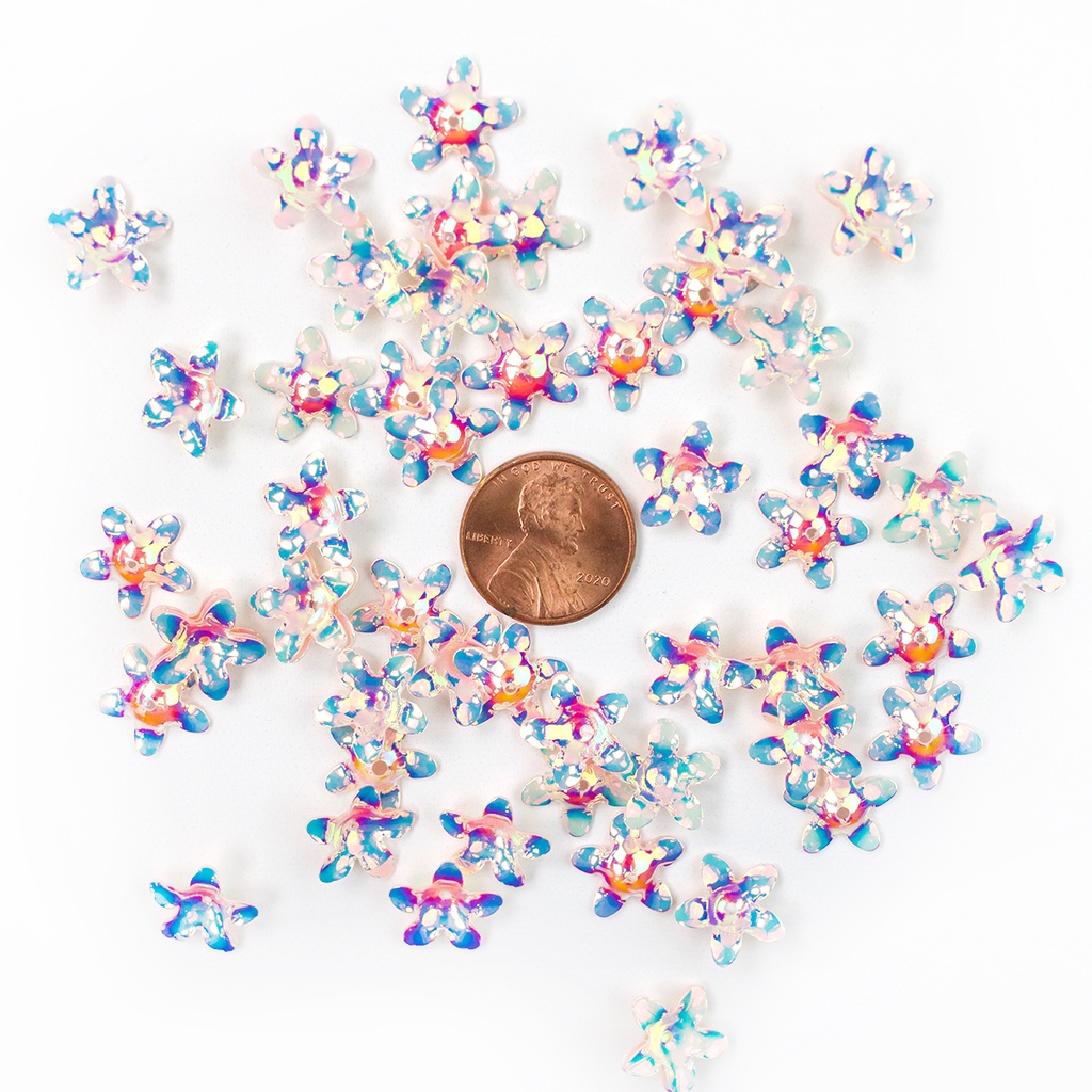 15mm Flower Sequins, Pink with Blue & Yellow Lights